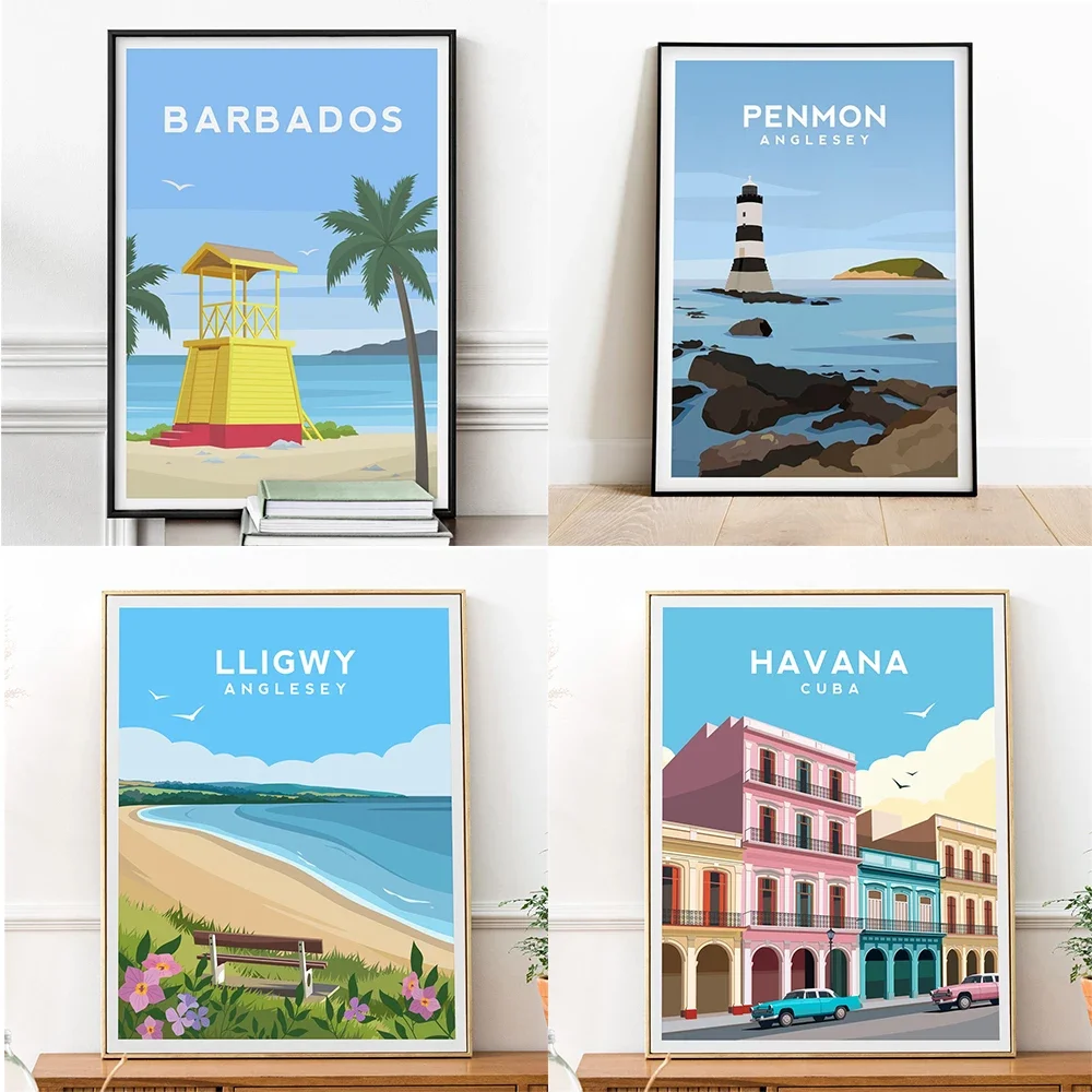 Havana Print Cuba Travel Poster Caribbean Colourful Architecture Wall Art Canvas Painting Barbados Print Tropical Wall Decor