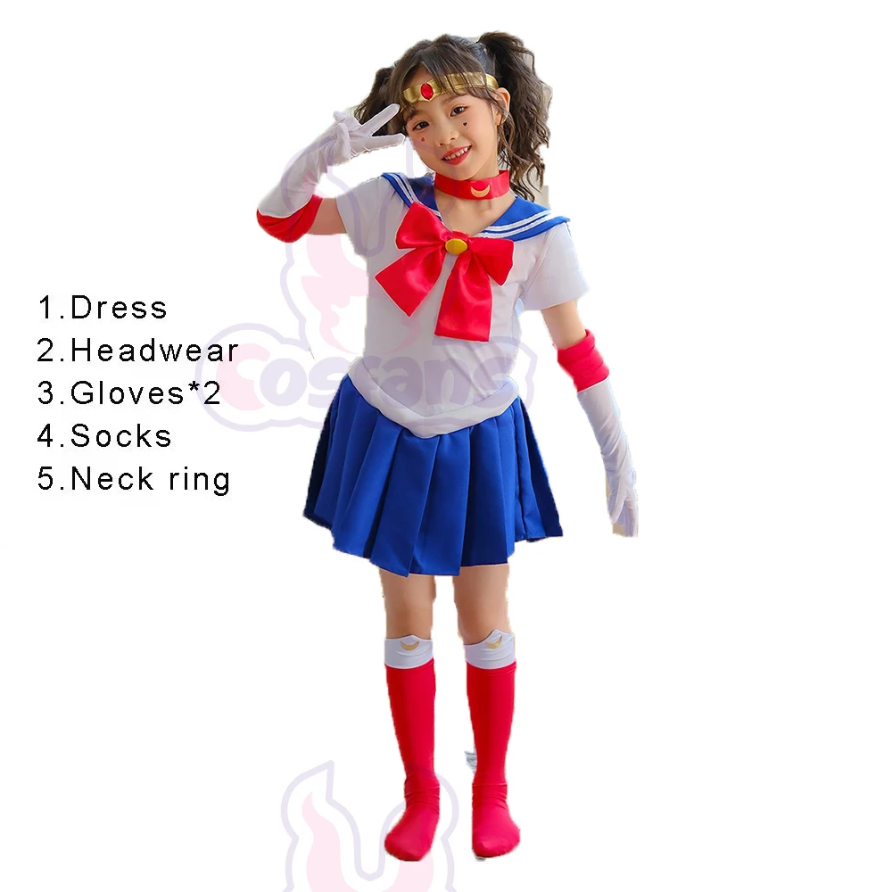 Schöne Mädchen Krieger Usagi Tsukino Cosplay Kostüme Sailor Kostüm Mond JK Cos Für Kinder Mädchen Frauen Kurzarm Kleid Kleidung