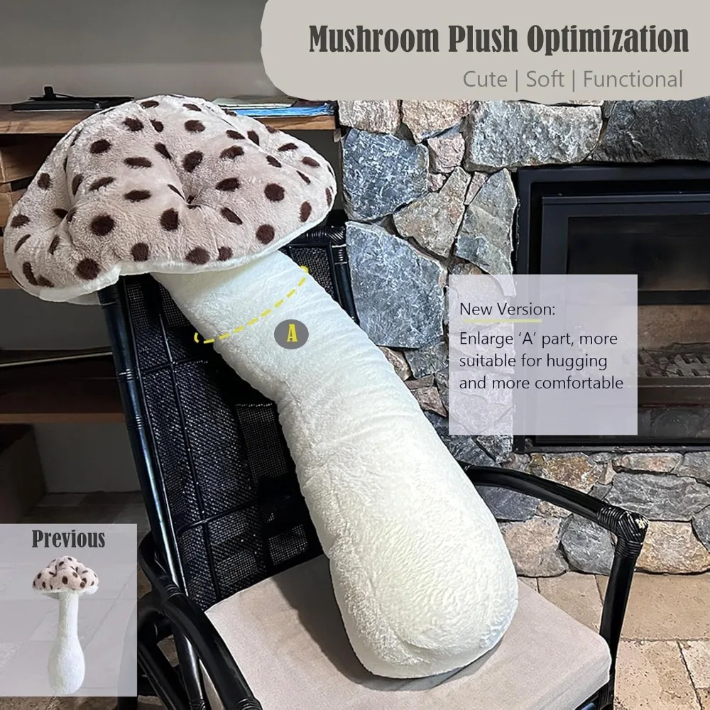 Mushroom Plush Pillow - 51 inch Mushroom Shaped Stuffed Long Pillow - Mushroom Plush Body Pillow