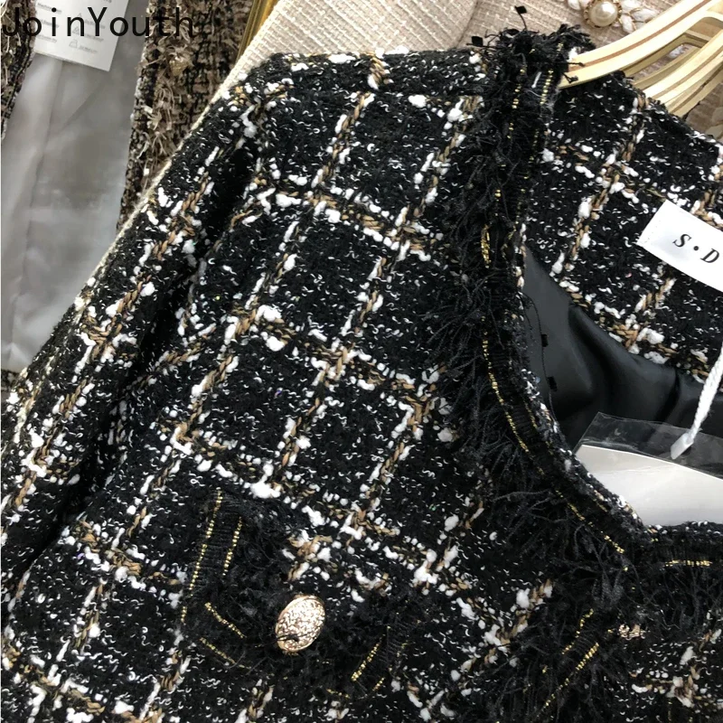 2022 Women Jackets Winter Clothing Temperament Tweed Fashion Outwear O-neck Tunic Crop Tops Chic Tassel Thicked Korean Coat