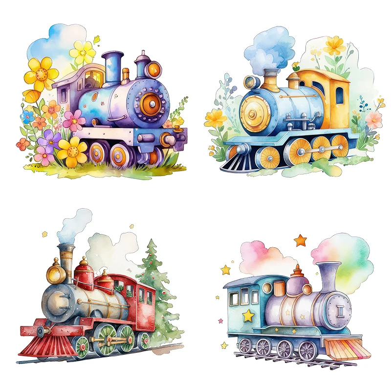 Three Ratels QB83 Watercolor fairy tale small train wall stickers for children's bedroom decoration bathroom tile decals