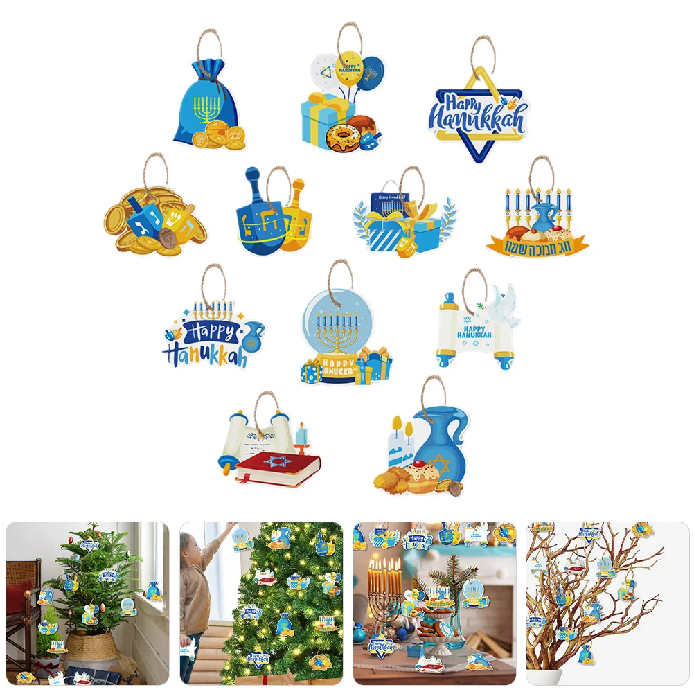 

12 Pcs Party Charm Hanging Hanukkah Decor Outdoor Decorations Elevator Christmas Tree Ornaments Hemp Rope Office Window Father