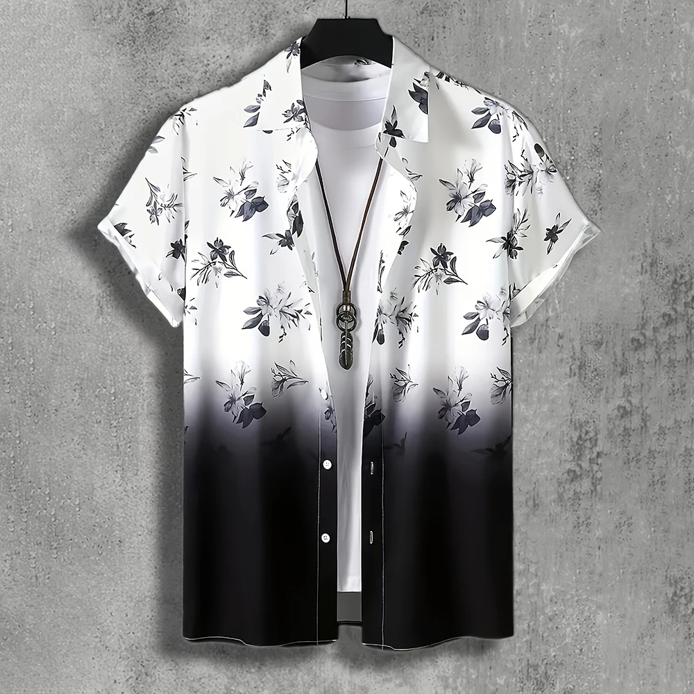 

Summer Men'S Shirt 3D Floral Print Shirt Men'S Casual Button-Up Short Sleeve Lapel Shirt Fashion Hawaiian Vacation Shirt