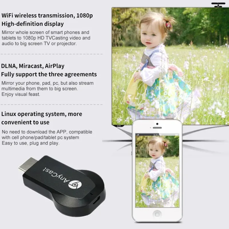 ワイヤレスTVスティックm9plus1080p,wifiディスプレイドングル,HDMIレシーバー,メディアTVスティック,dlna,airplay,miracast,iPhone, Androidフォン用