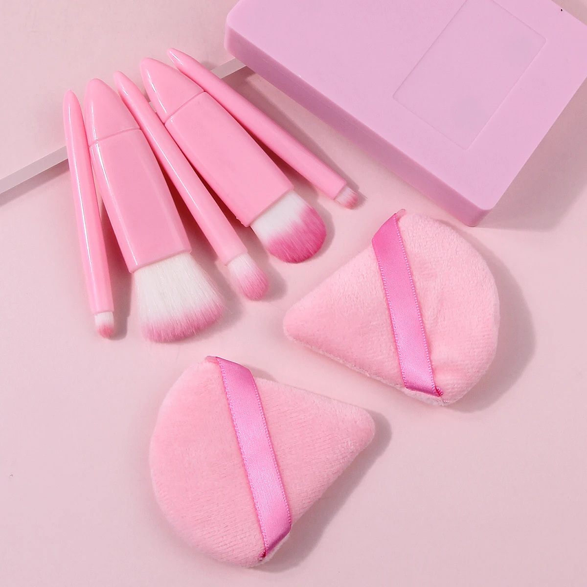 Beauty Makeup Tools Set - 세련된 핑크 메이크업 브러쉬 세트(거울 포함),