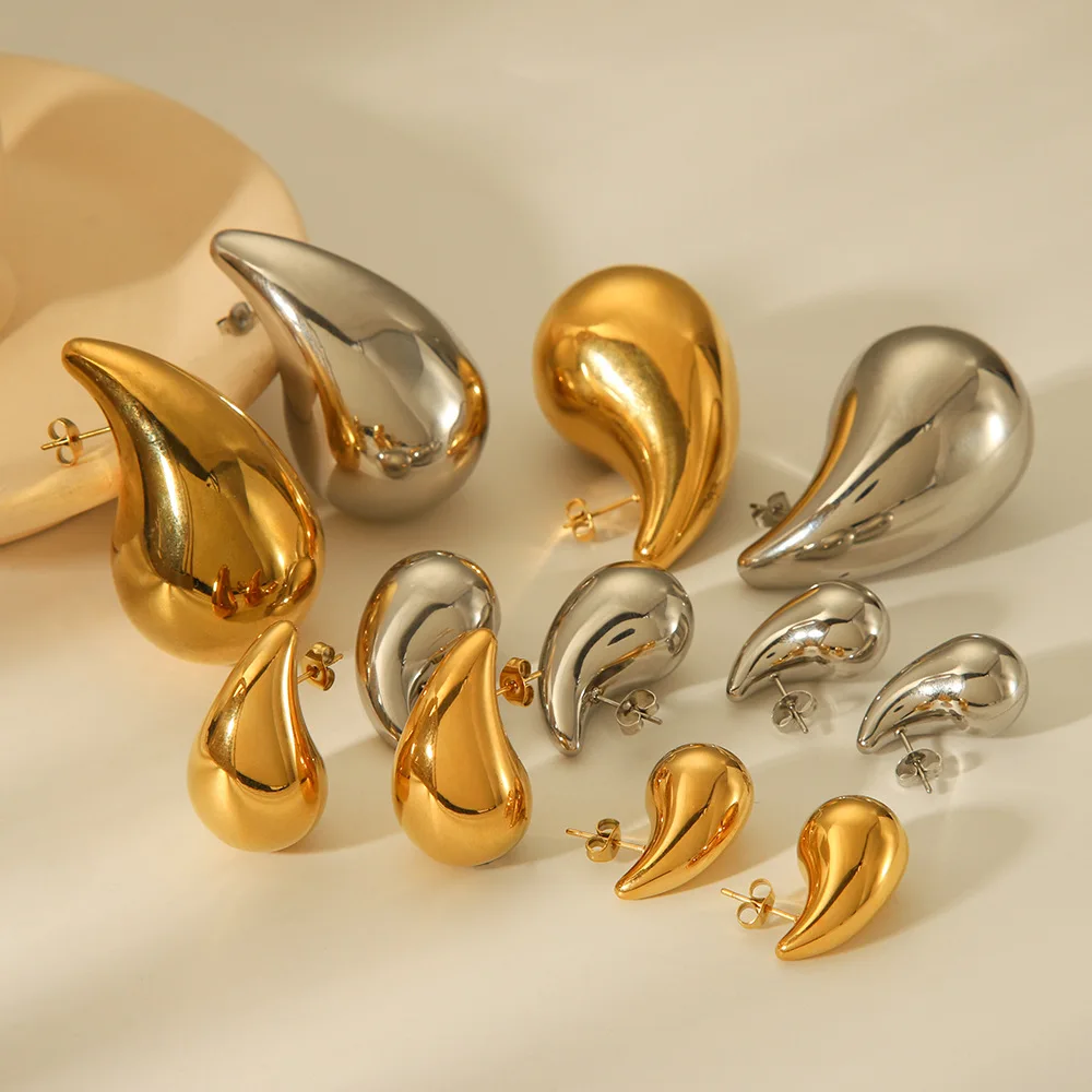 

Coranda Stainless steel plated 18K gold earrings hollow large small water droplet earrings wholesale for women jewelry gifts