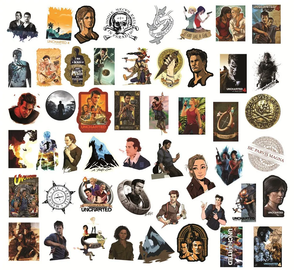 50PCS Uncharted 4 Game Stationery Stickers Car Motorcycle Travel Luggage Guitar Skateboard Waterproof Sticker Toy Cool Decals