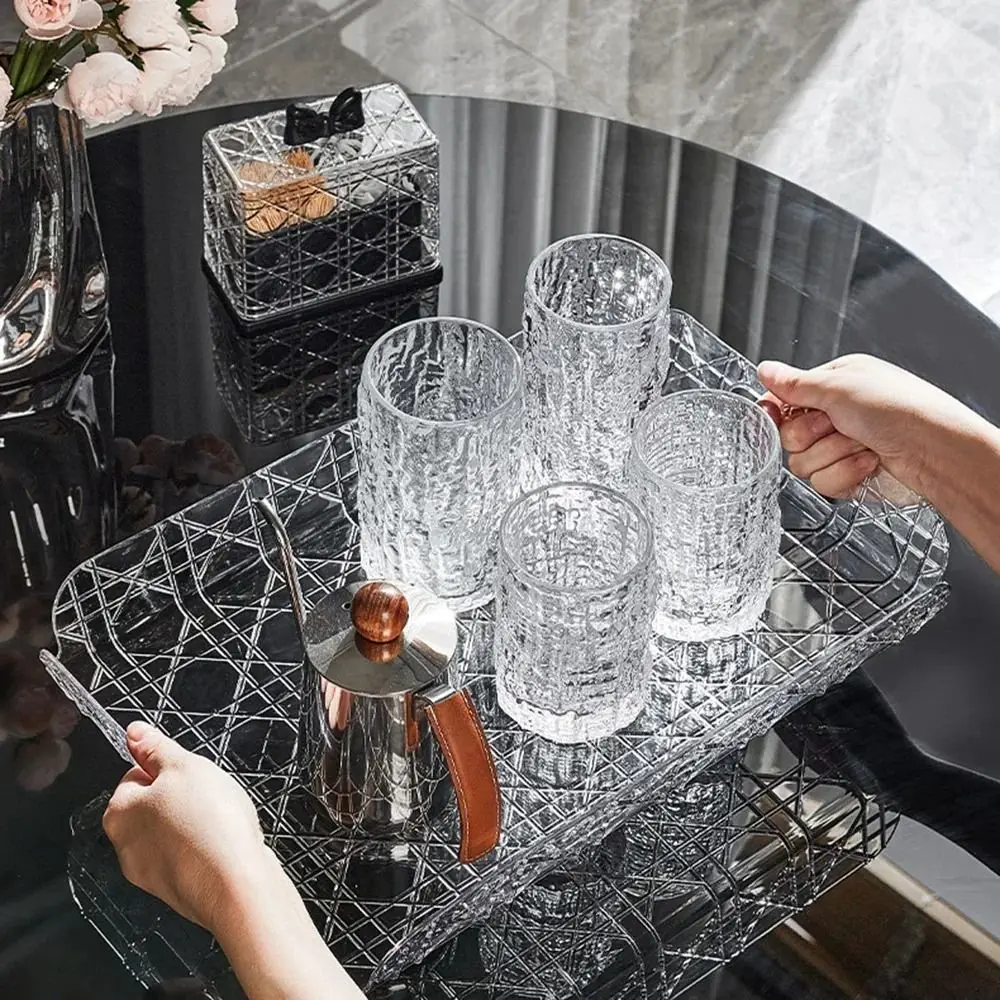 

Household Rectangular Storage Tray Countertop Light Luxury Water Cup Storage Tea Tray Transparent Home Decoration Organizer Tray