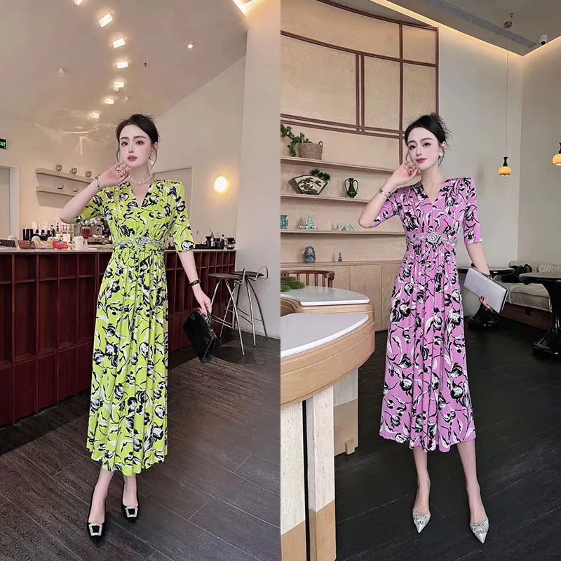 Fashionable and elegant printed design dress with exclusive style, noble and slimming women's clothing, high-qualit #SF24120 c1-