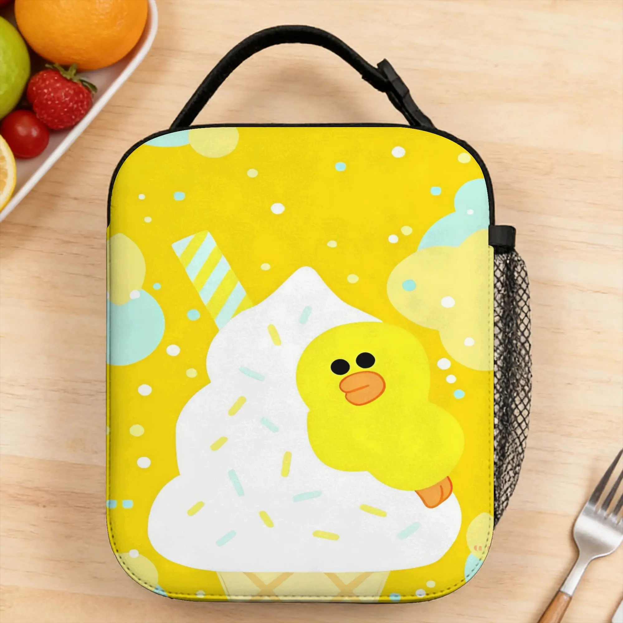 Cute Yellow Duck With Ice Cream On Yellow Lunch Bag  Outdoor Picnic Lunch Box For Child  Thermal Lunch Bags Oxford Cooler Bag