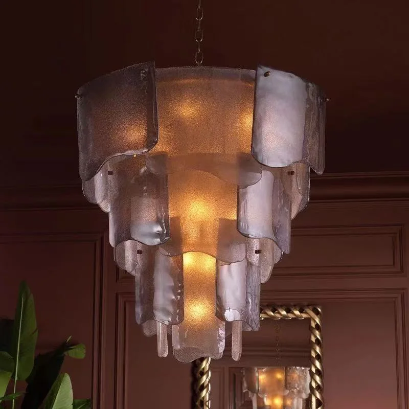 Modern Retro Hand Blown Glass Chandelier Brass Black Finish Dimmable Ceilings Lustre for Hotel Lobby