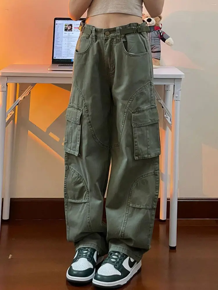 

Womens Cargo Jeans with Side Pocket High Waisted Boyfriend Loose Straight Leg Techwear Denim Pant 2024 @ harajuku streetwear y2k