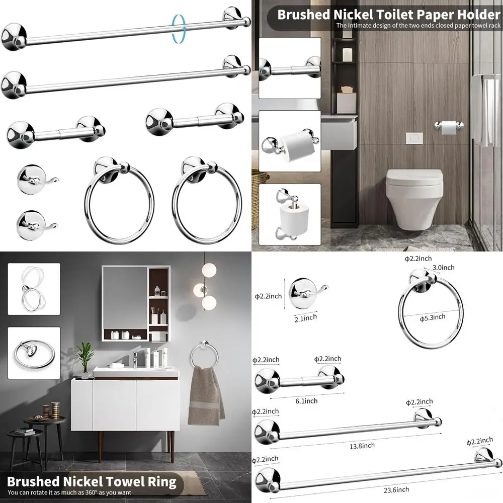 

Complete 8-Piece Bathroom Accessory Set with Adjustable Towel Bar and Rings