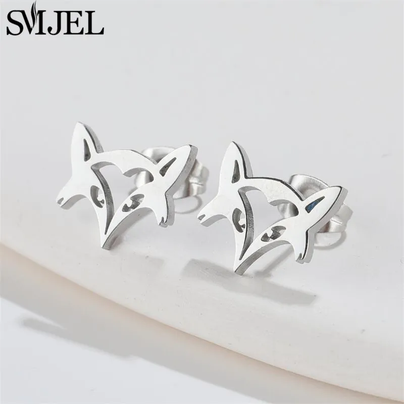 SMJEL Mini Stainless Steel Animal Earrings for Women Cartoon Koala Fox Bunny Tiger Horse Earings Punk Pterosaurs Studs Girl Gift view 3