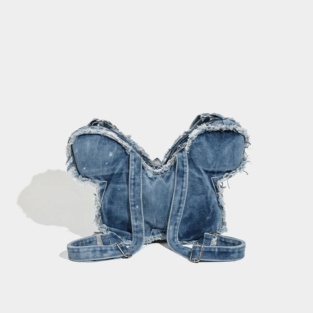 حقيبة ظهر متقاطعة على شكل فراشة بكتف واحد للنساء والفتيات حقيبة ظهر عصرية من قماش الدنيم للنساء والفتيات