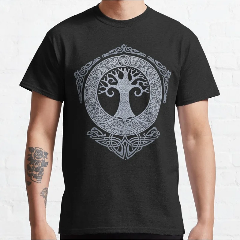 SILVER YGGDRASIL tree of life Nordic Runes Celtic Knots Valhalla Viking style Norse Mythology Graphic T Shirts large size tops