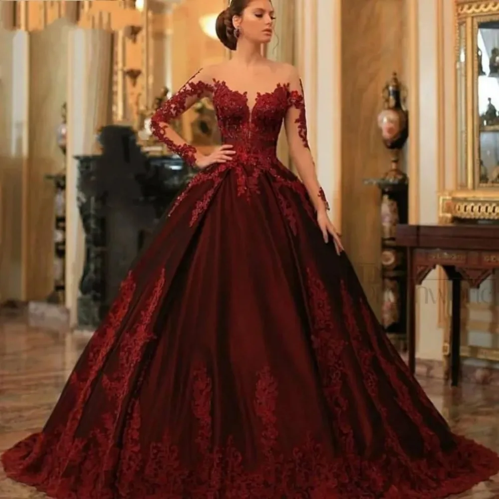 Luxus Sheer Oansatz Abendkleid Mit Langen Ärmeln Applikationen Bodenlangen A-linie Formale Abend Hochzeit Party Kleid Vestido De Novia
