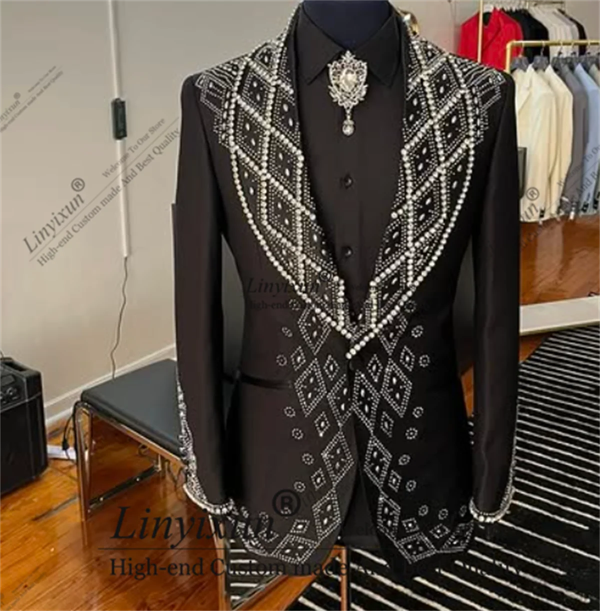 مجوهرات الأزياء حلية سهرة الرجال الدعاوى شال التلبيب العريس مخصص 2 قطعة مجموعات الزفاف الذكور حفلة موسيقية الحلل Ternos Completo