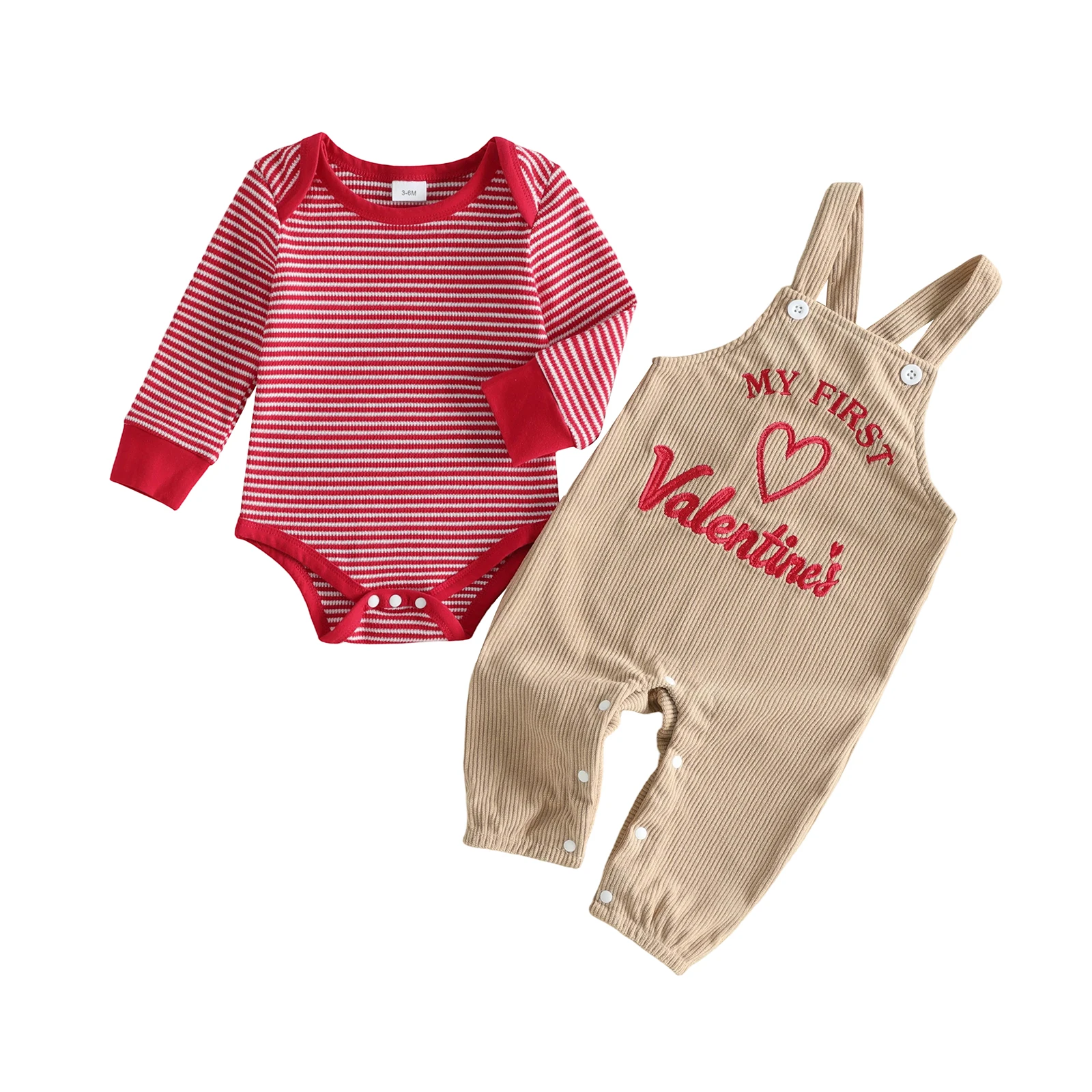 Baby Boy Valentine s Day Outfits Striped Romper Letter Heart Overalls Pants