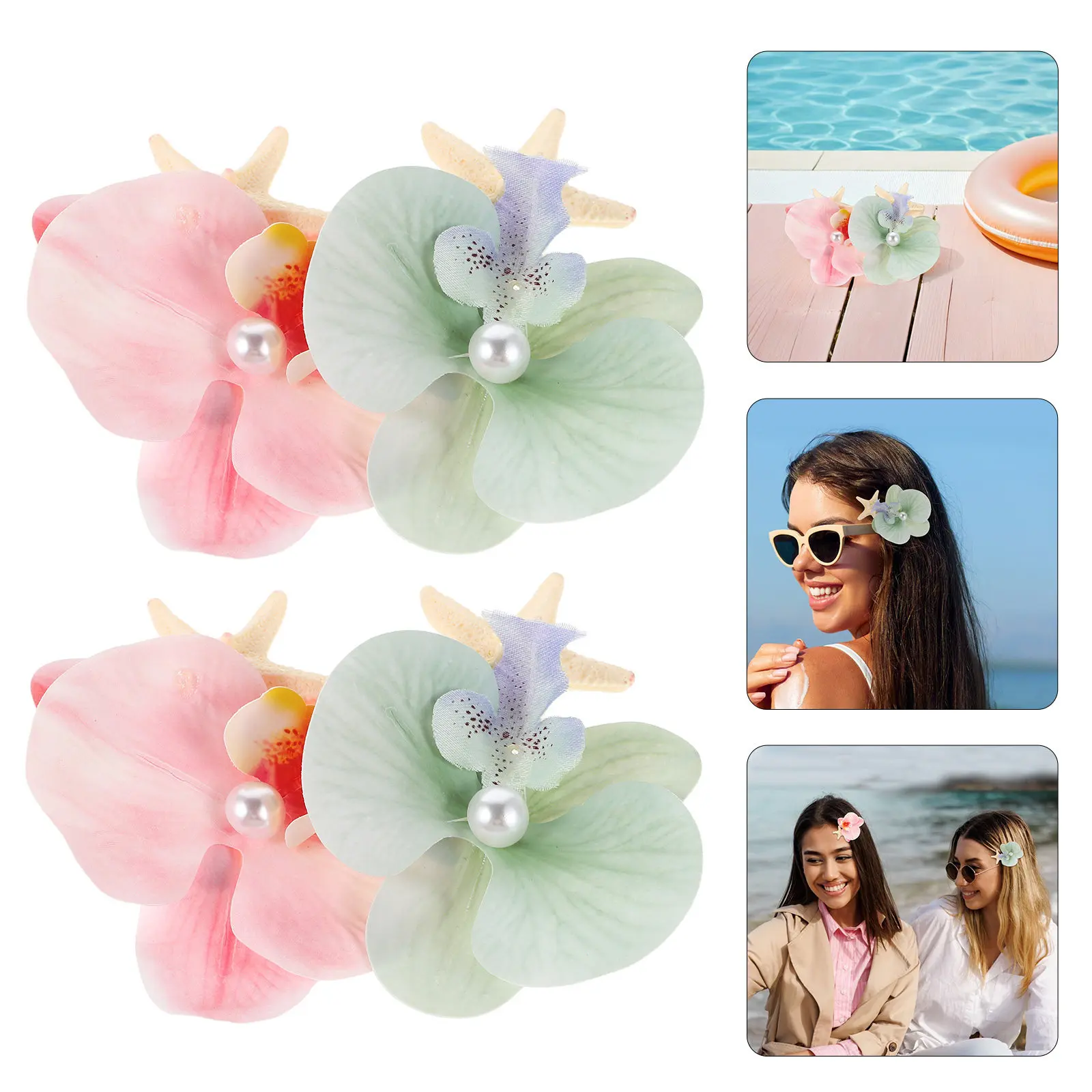 

4Pcs Orchid Hair Clips Side Claw Tropical Floral Hairpins Beach Vacation Hair Accessories for Women Orchid Flower Clip