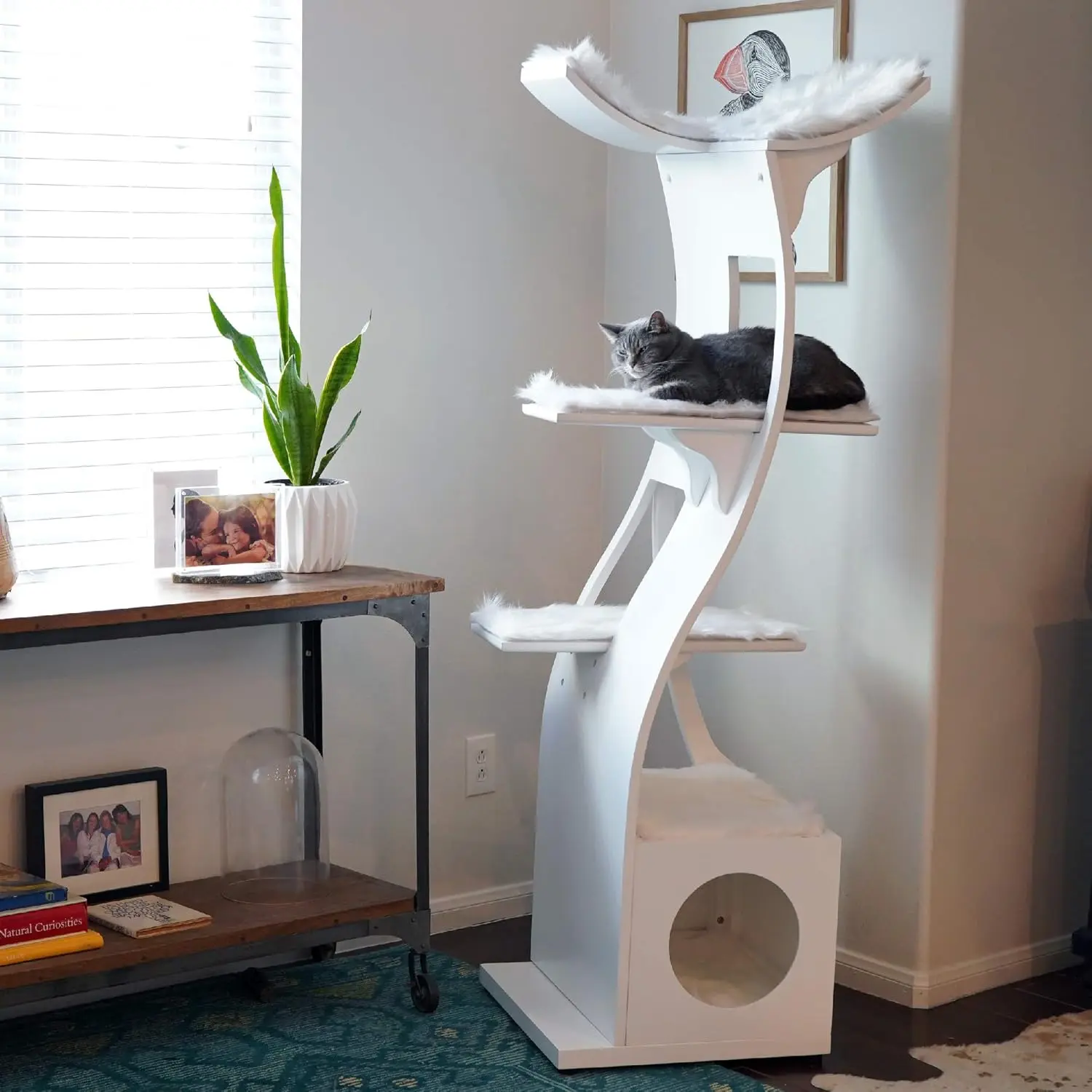 THE REFINED FELINE 69 Inch Tall Black Espresso Lotus Cat Tower, Multi-Level Modern Cat Tree for Indoor Cats with Scratching.