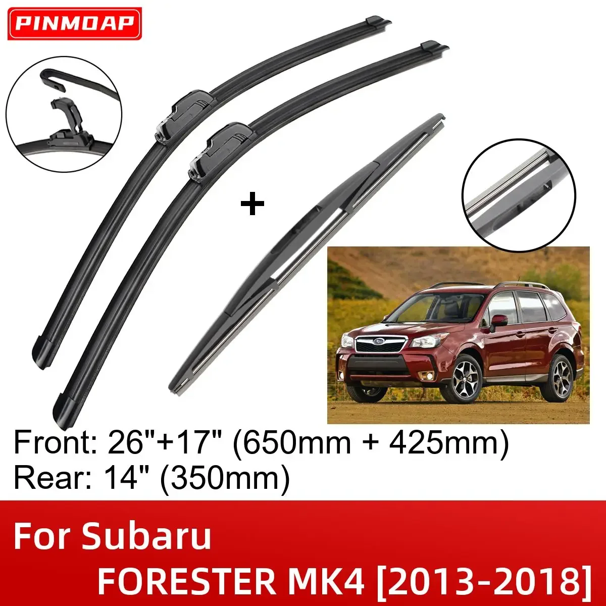 For Subaru FORESTER MK4 2013-2018 Front Rear Wiper Blades Brushes Cutter Accessories J Hook 2013 2014 2015 2016 2017 2018