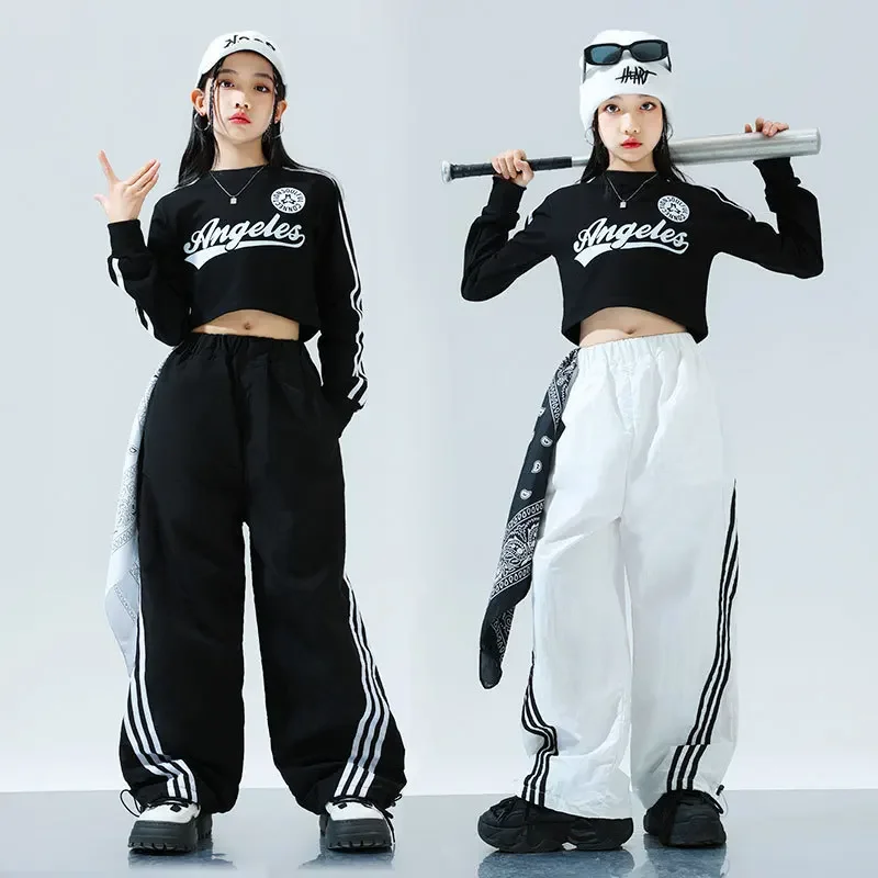 Pakaian Terusan anak perempuan, setelan rompi lengan panjang Hip-hop Jazz warna hitam musim gugur dan musim semi untuk anak perempuan