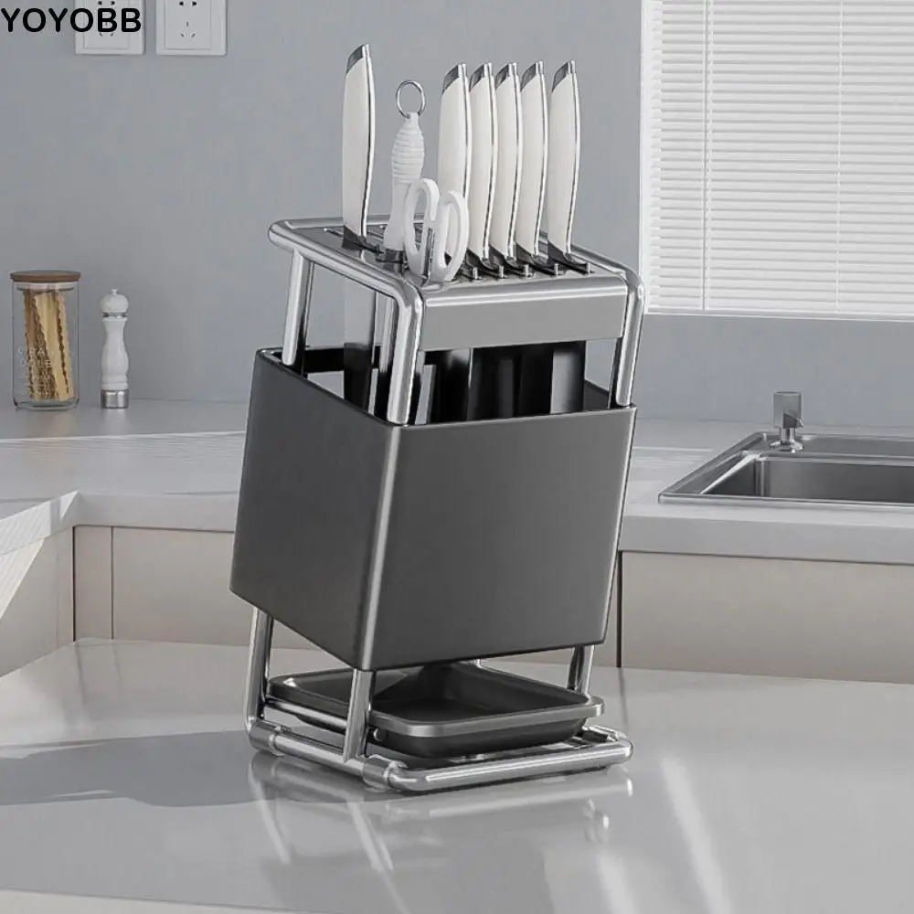 

Stable Stainless Steel Knives Holder Large Capacity Anti-slip Countertop Knives Holder Space Saving Cutlery Organizer for Home