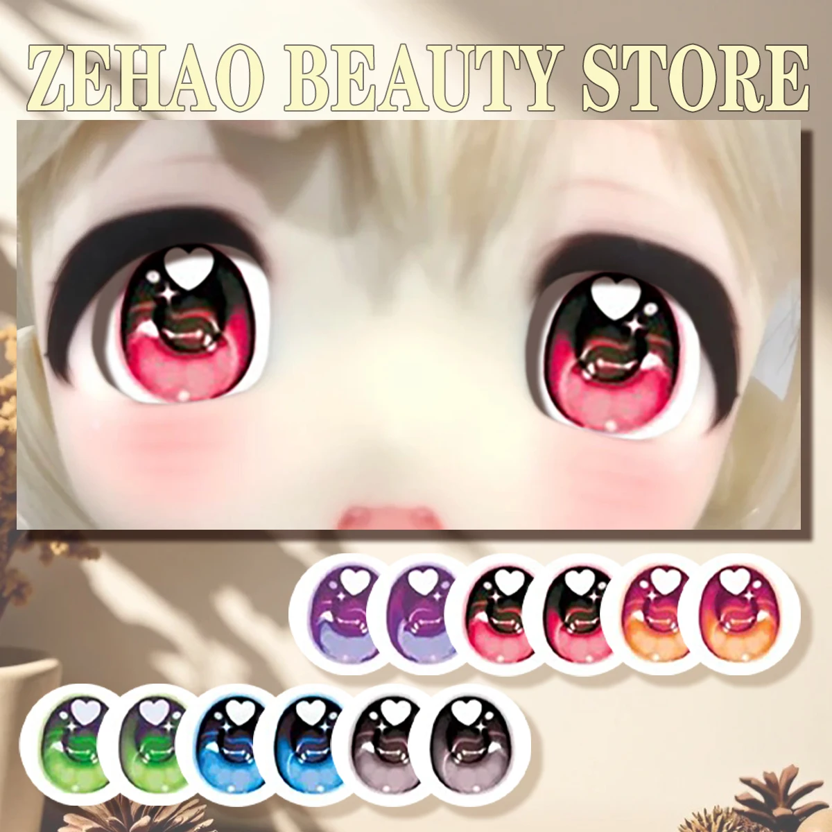 12Pcs BJD Eye Chips 10MM-40MM Glass Cabochon Handmade Girl Toy Heart Flame Eye Pupil DIY Blyth BJD Doll Accessory Gift JD032