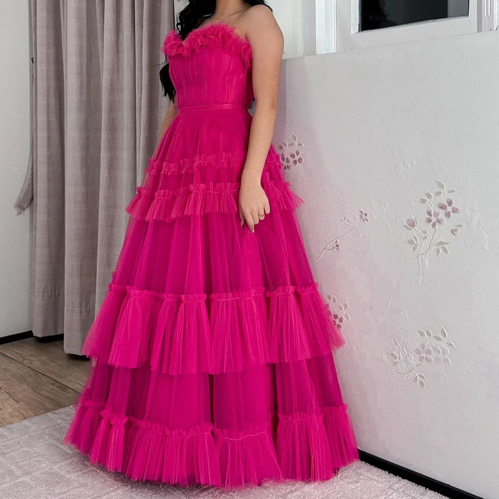 

Customized A-Line Evening Dresses Floor-Length Strapless Sleeveless Prom Gown Simple Fashion Ruched Draped Backless Party Gown