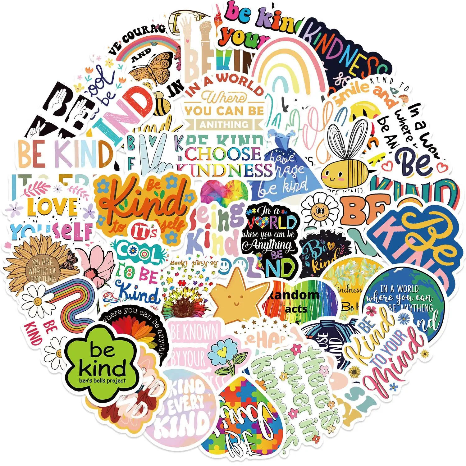 

10/50pcs Cute Be Kind Mental Health Graffiti Stickers Aesthetic Decals DIY Scrapbooking Laptop Phone Skateboard Bike Sticker Toy