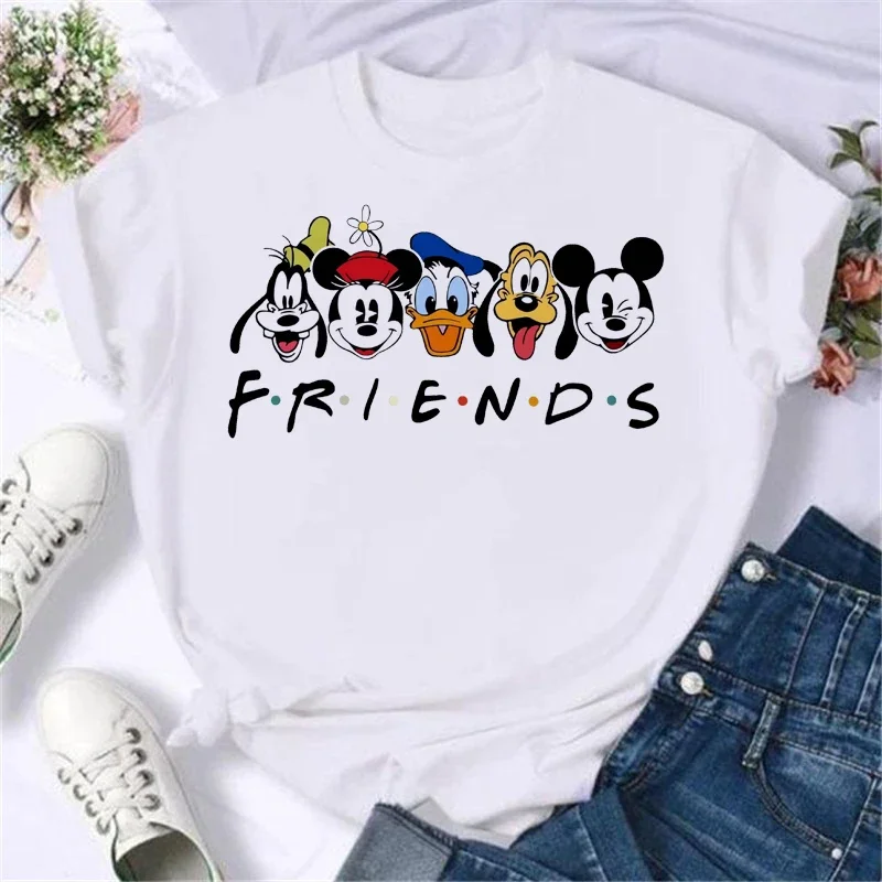 

Футболка Miniso Disney Family Vacation Kawaii с Микки, Минни, Дональдом Даком, модная одежда с забавным принтом, повседневная свободная женская футболка