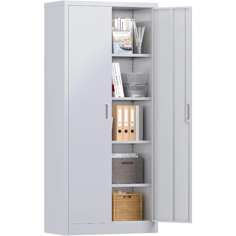 

Металлический гаражный шкаф для хранения вещей 71 дюйм с замком, стальной запираемый шкаф для документов с 2 дверцами и 4 регулируемыми для офиса, дома, гаража,