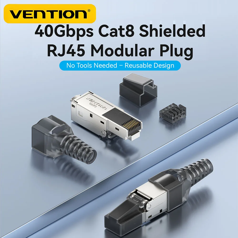Vention NEW RJ45 Cat8 Cat7 Cat6A Connectors RJ45 Metal Tool Free Easy Termination Plug 2000MHz 40G LAN Cable Reusable Shielded