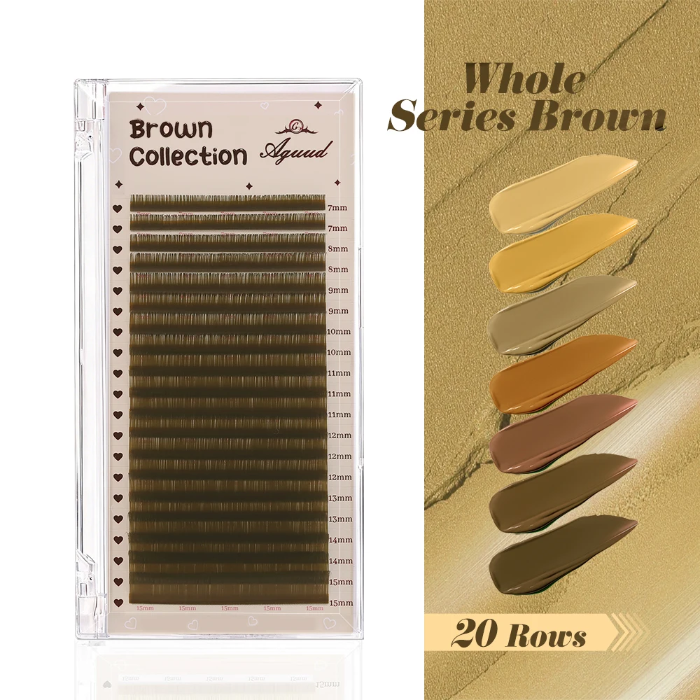 AGUUD 20 Rows Brown Collection Russian Volume Eyelash Extensions MIX7-15mm Individual False Lash for Eyelash Extensions Makeup