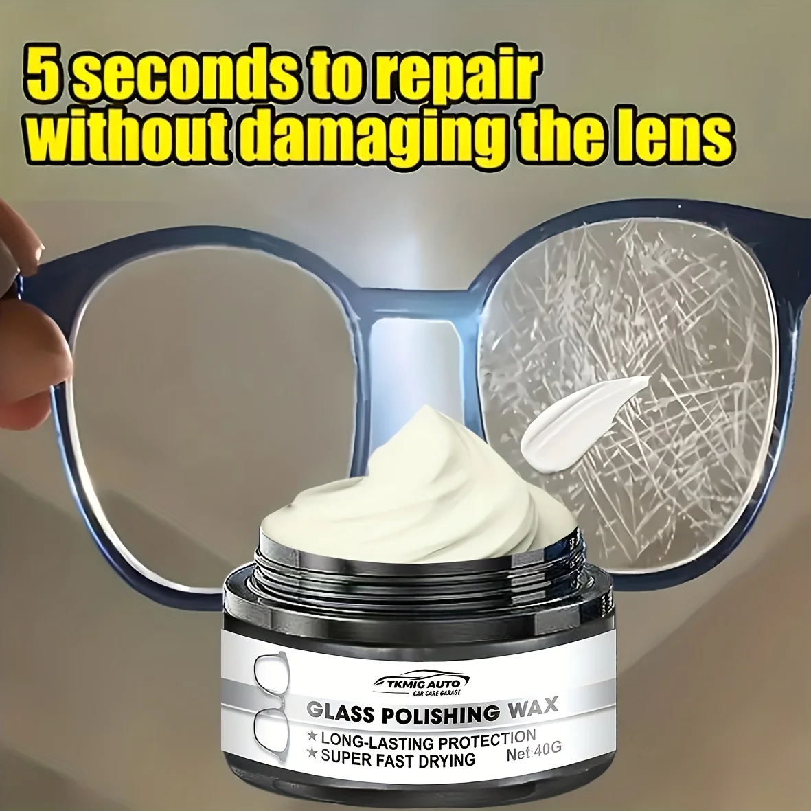 Glasses Repair Resin - No-Grind Lens Repair Cream for Scratches, Yellowing, Wear - Fast-Drying, No Residue, for Reading Glasses