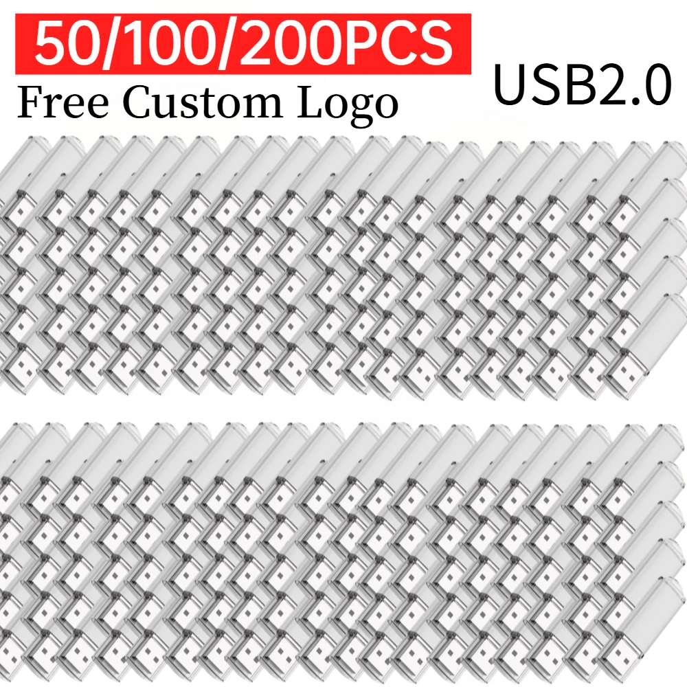 50/100/200pcs Wholesale Free Custom Logo Metal Usb 2.0 Flash Drive 4GB 8GB Usb Pendrive 64GB Memory Stic Gift Waterproof U-disk