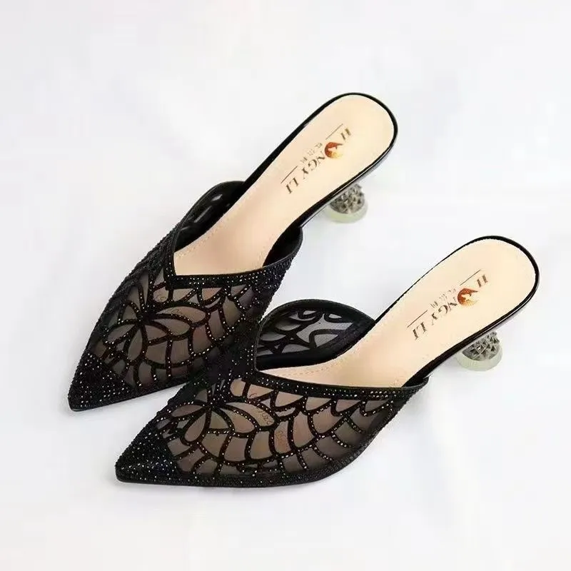 

Женские сетчатые туфли на высоком каблуке, летние босоножки с острым носком, вечерние туфли на тонком каблуке, дизайнерские слипоны для женщин