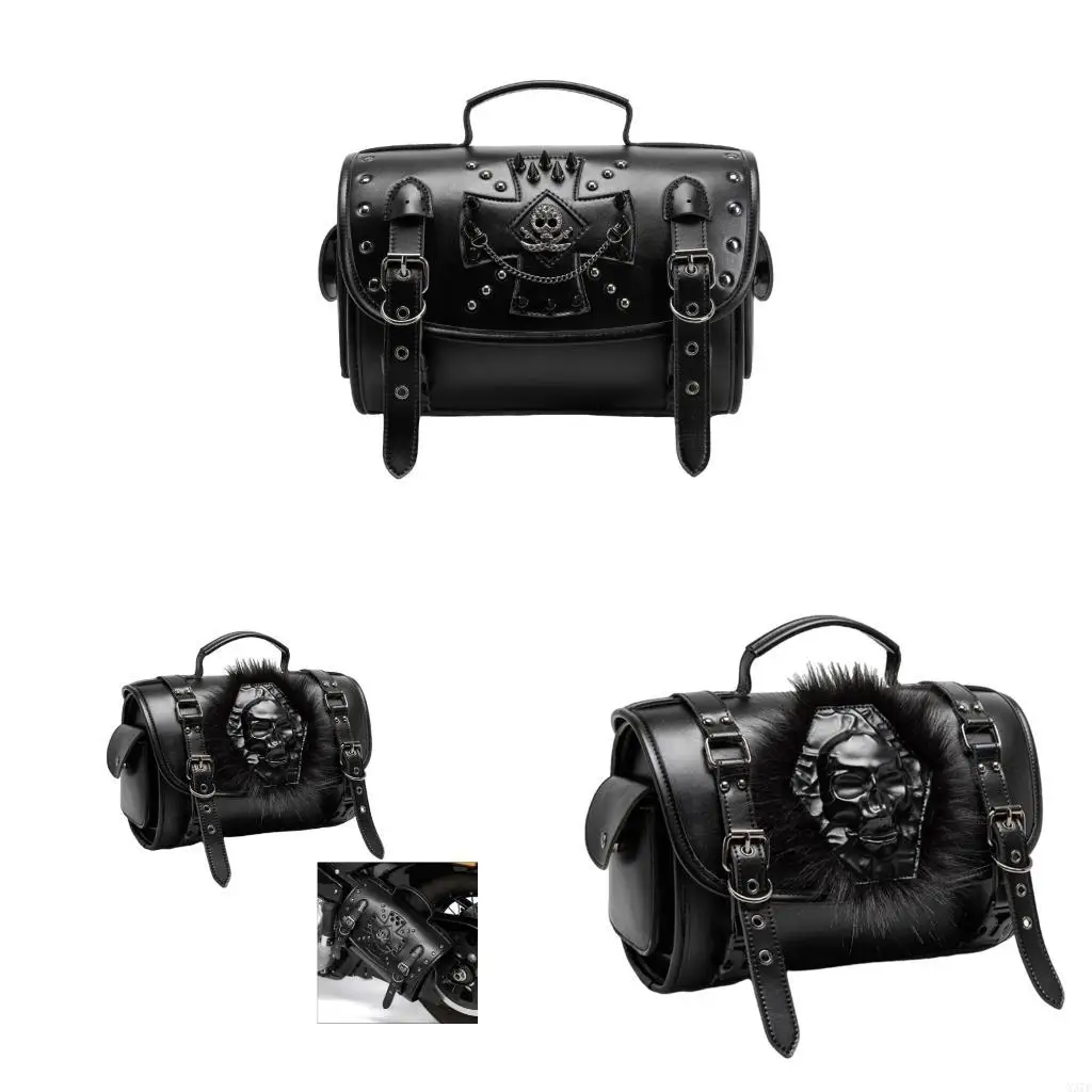 

Retro Biker Saddlebag Featuring Punk Rivet Design And Quick Installation X37F