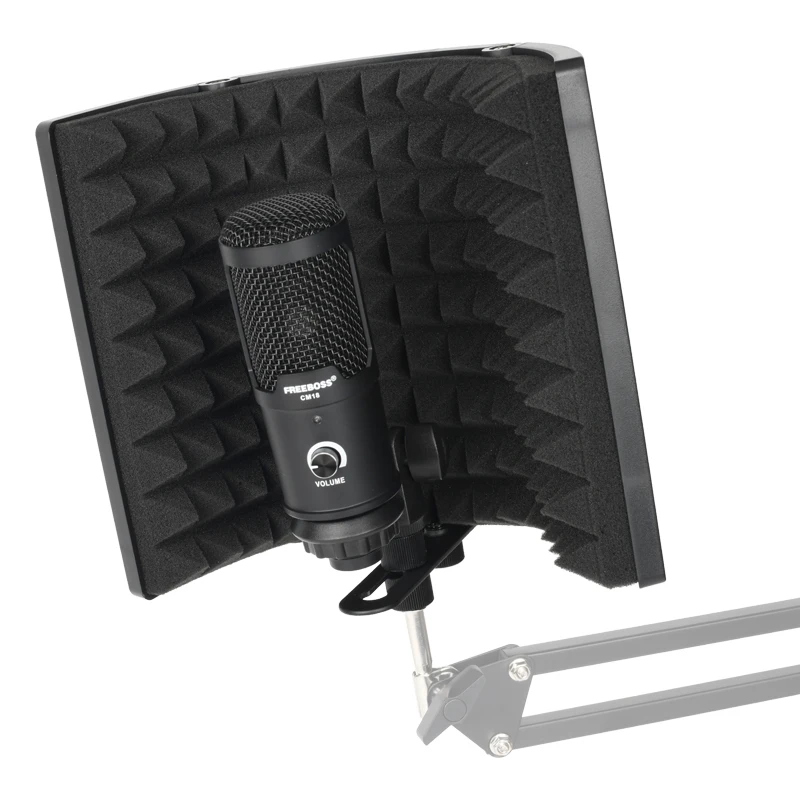 Protector de aislamiento de 3 paneles de plástico, portátil y ajustable, plegable para micrófono de condensador para reducir el ruido, LO-PS58 acústica
