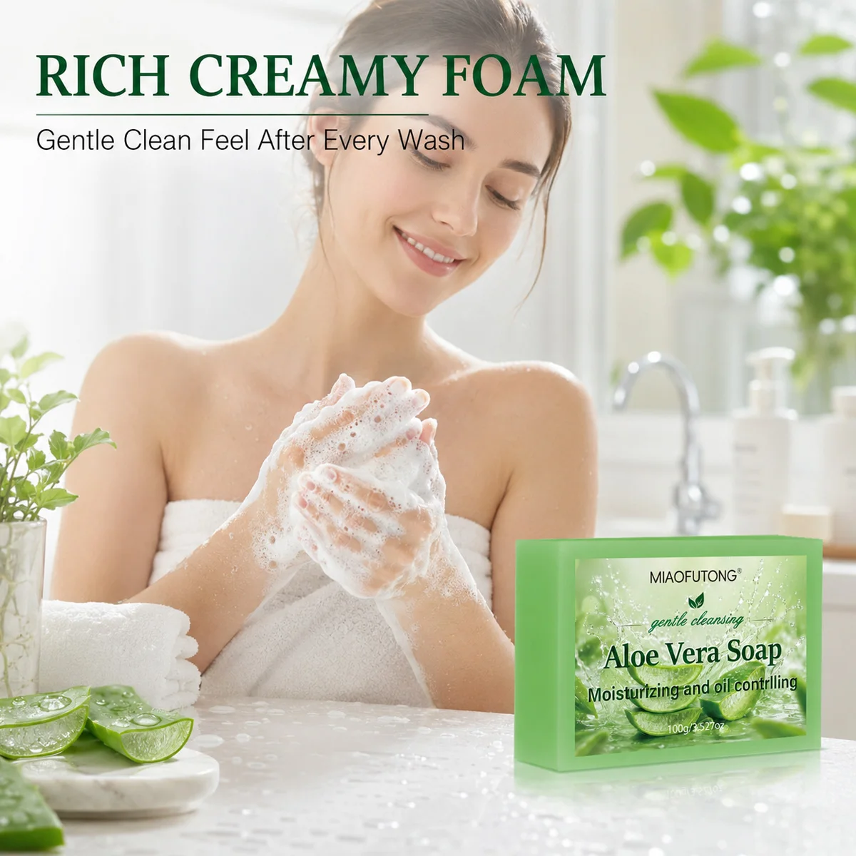 4 In 1 Aloe Vera Handmade Essential Oil Soap Moisturizing Cleansing Handmade Soaps Refreshing Soothing Redness Gentle Clean Face Body Bath Soap Natural Skin Care Washing Tools
