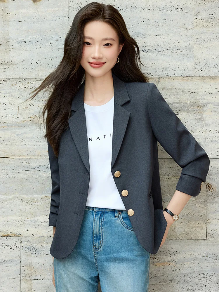 

Gray Suit Jacket Women's Casual Three-Button High-End Feeling Small Ladies Important Occasion Western Clothes Korean Style Sl...