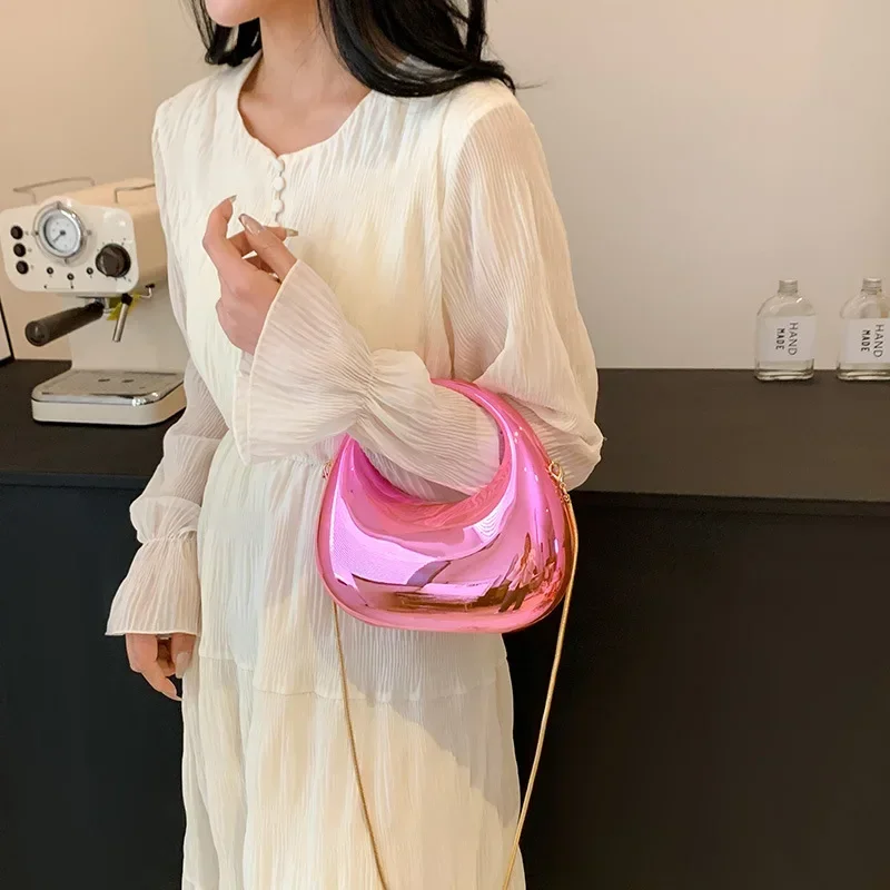 Golden Evening Handbag for Women Acrylic Wrist Bag Dinner Party Wedding Round Handle Clutch Purse 2024 Luxury Shoulder Bag