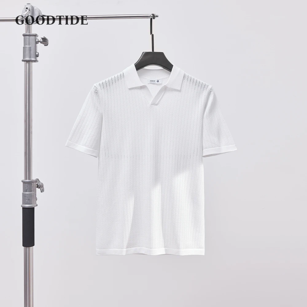 Men's Knitted Polo Shirt Solid Color Lapel T-shirt Fashion Brand Trend Loose Casual Short Sleeve T-shirt Top Men's Polo Shirt - Image 3