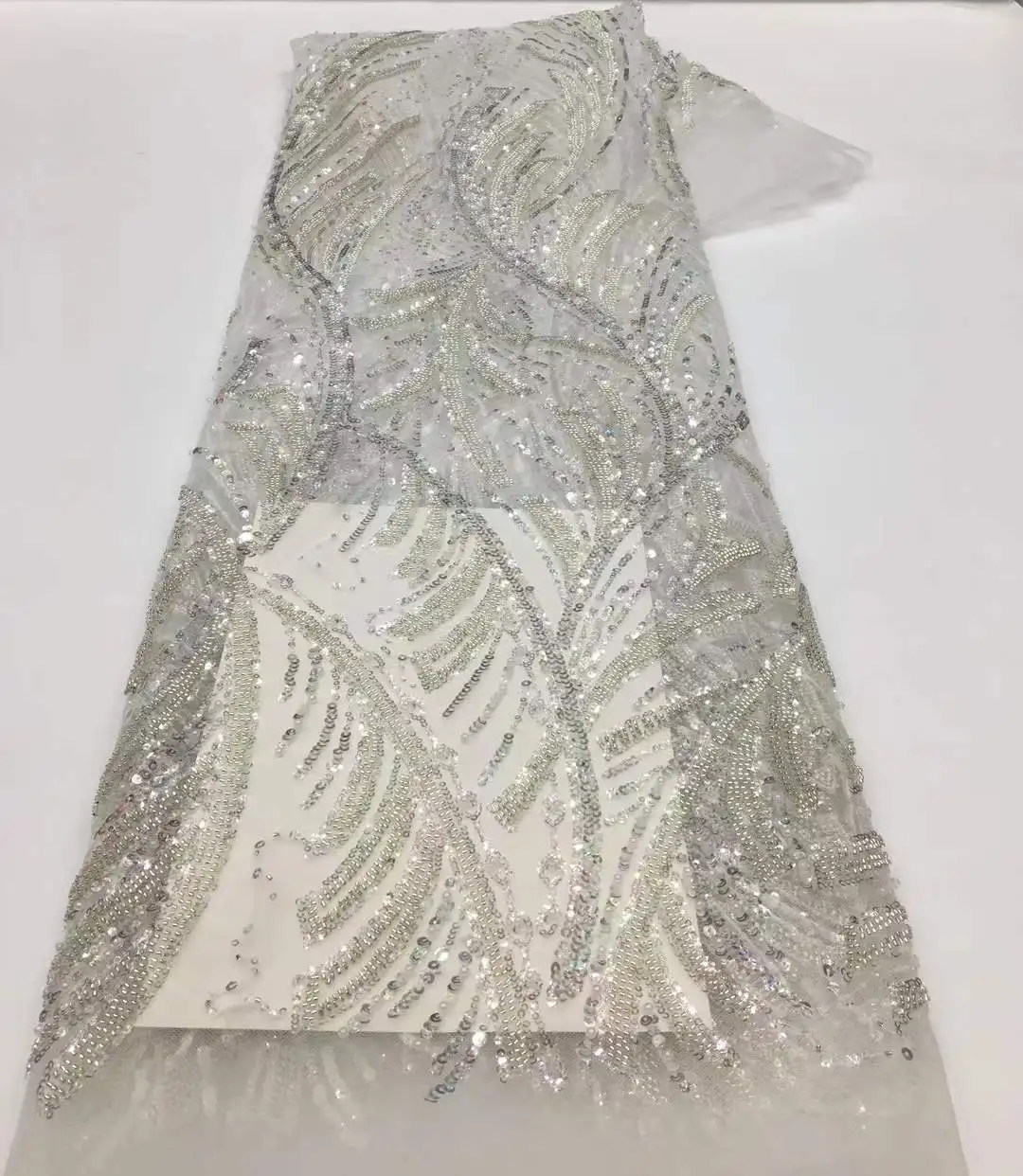 최신 도착 프랑스어 무거운 구슬 장식 조각 레이스 패브릭 2025 신부 결혼식을위한 고품질 나이지리아 아프리카 얇은 명주 그물 패브릭