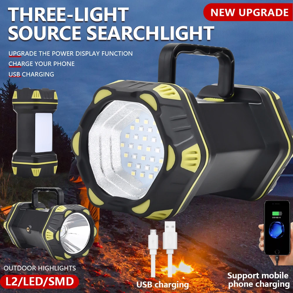 

Super Bright LED Camping Flashlight USB Charging Double Head COB Searchlight Hand-held Flashlight Working Spotlight Floodlight