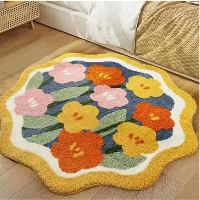 80x80cm Absorbent Imitation Cashmere Bathroom Mat Fresh Small Entrance Non-Slip Floor Rug for Kitchen Household Irregular Footwe