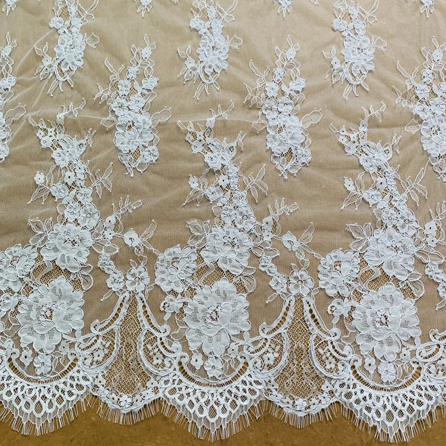 1 Piece=1.5x3 Meters Off White Wedding Dress Lace Material Cord French Lace Fabric Eye-lash