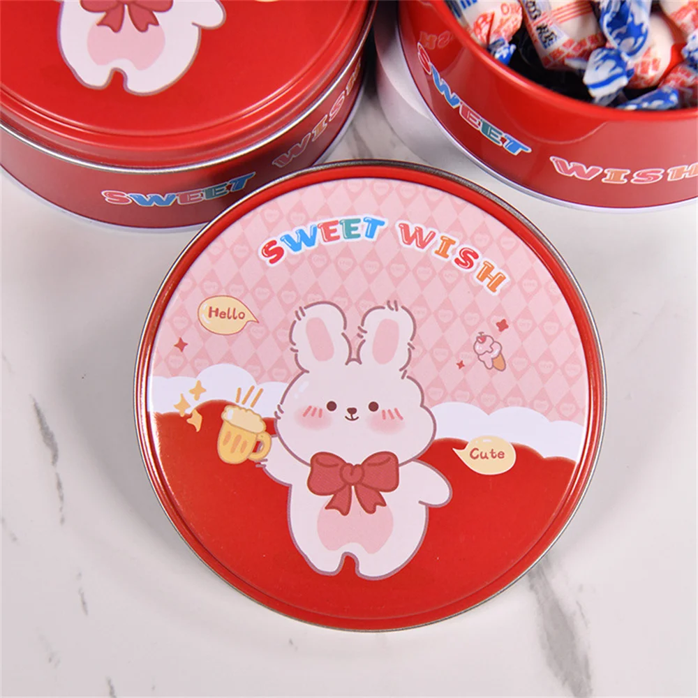 Sweet Wish Round Gift Boxes Rabbit Tinplate Candy Jar Cans Storage Box Packaging Boxes For Home Decoration Party Supplies