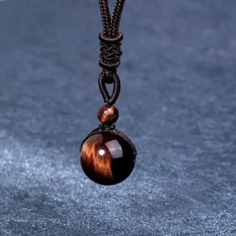 Tiger Eye Stone Lucky Pendant Necklaces For Women Rope Chain Round Obsidian Retro Vintage Party Daily Fashion Jewelry